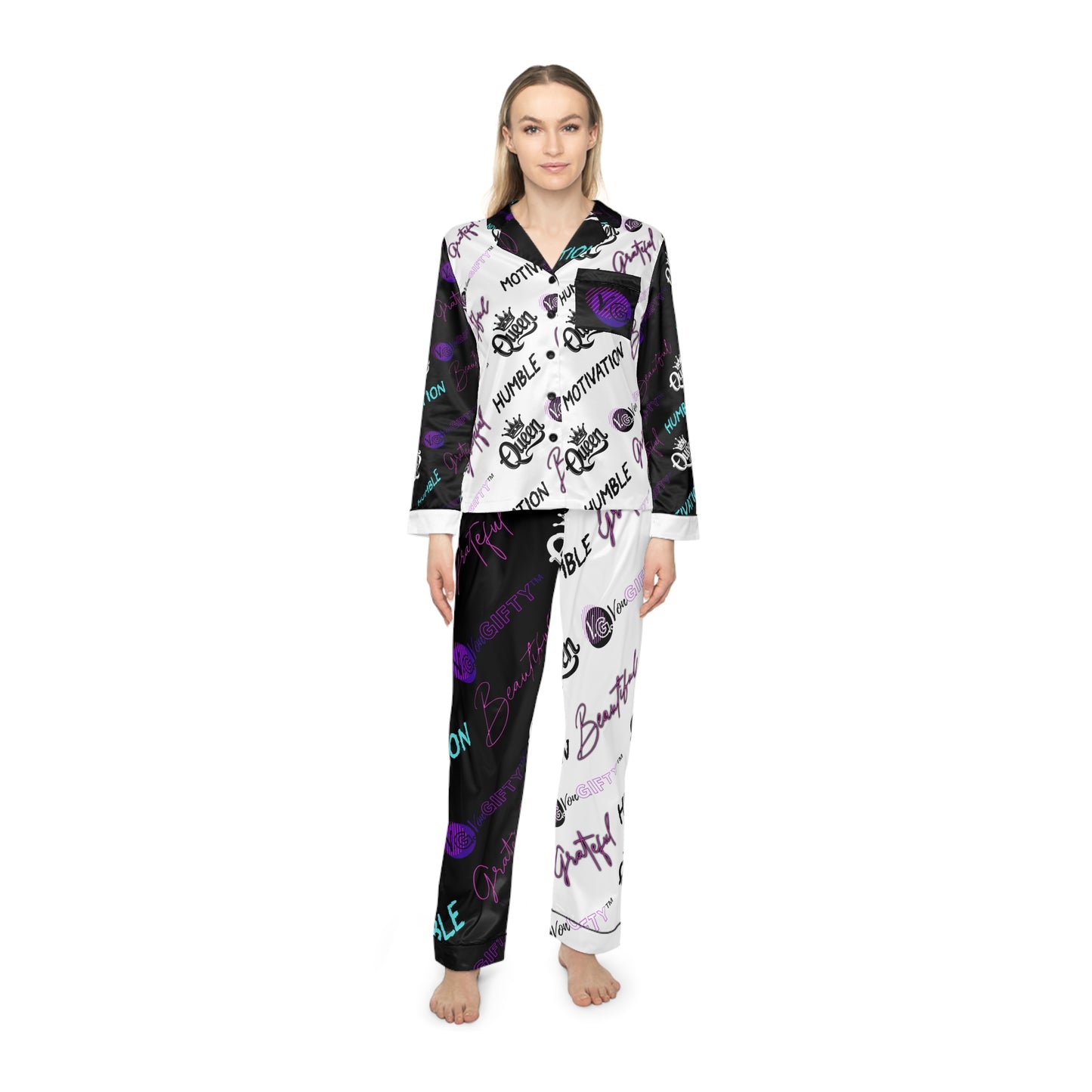 VonGIFTY™ Women's Satin Pajamas (TEAL/BLACK)